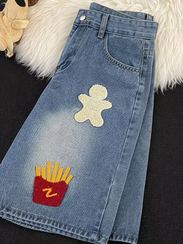 Stylish Towel Embroidered Faux Denim Shorts for Men, American Trendy Brand, Summer Five-Point Pants.