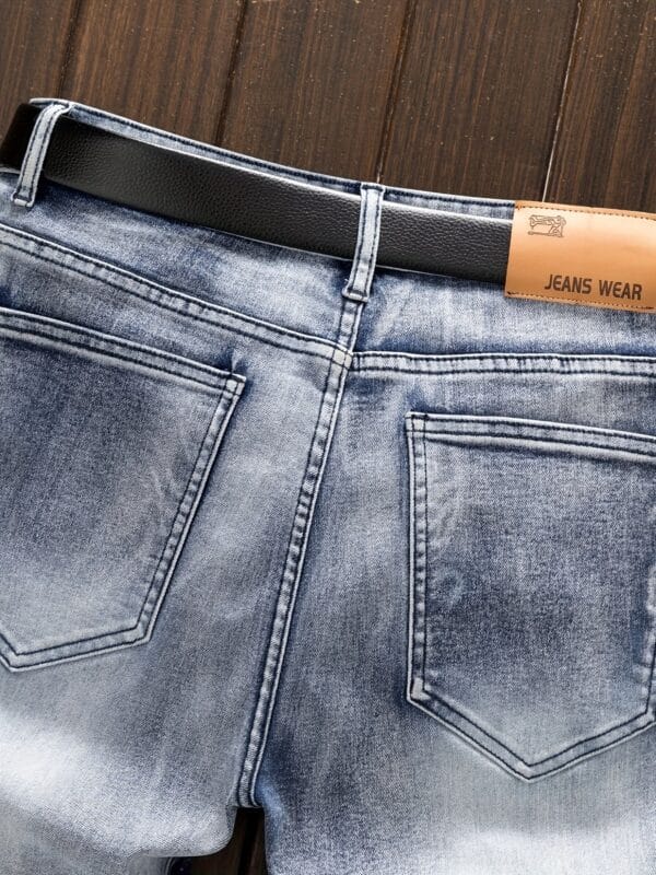 Men's Vintage Streetwear Jeans - Distressed denim with R, Belt Loop Pocket - Skinny Fit (Machine Washable) - Urban Casual Shorts for Concerts, Parties, Casual Attire - Non-See-Through Fabric, Concert Attire, Patchwork Design, Durable Stitching, Fashionforward Men