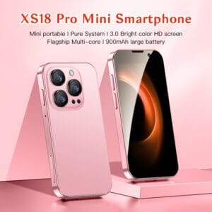 XS18 Pro Mini Smartphone 3, 0" Compact Phone with Face Recognition, 2GB RAM/16GB ROM, 3G Network, Battery, USB-C Charging, Android 9, 0, Pink, Small Phone, Everyday Phone, Sleek Phone, Durable Phone