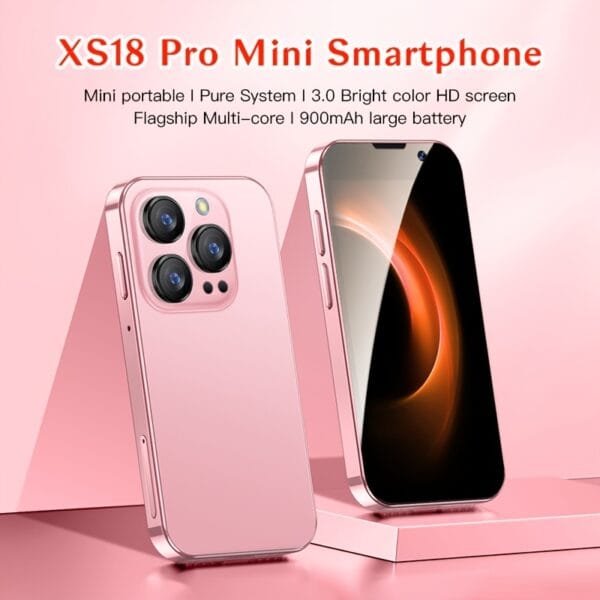 XS18 Pro Mini Smartphone 3, 0" Compact Phone with Face Recognition, 2GB RAM/16GB ROM, 3G Network, Battery, USB-C Charging, Android 9, 0, Pink, Small Phone, Everyday Phone, Sleek Phone, Durable Phone