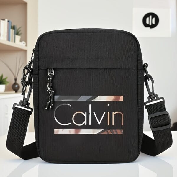 Calvin Men's Oxford Cloth Crossbody Bag with Adjustable Strap - Sleek Black Minimalist Street Style, Compact Everyday Carry for Travel, Casual Outings & Work, Durable Sturdy Construction, Small Crossbody Bag, Travel Accessory