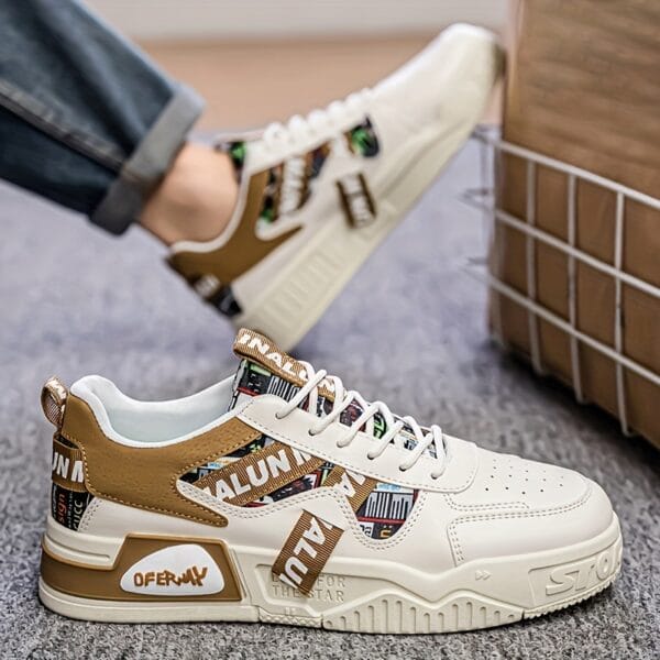 product-fancy-5dc4f7fa-b25a-4169-bead-1e57a77109af 1 Pair MAINALUN Men'S Low-Top Casual Sneakers - Breathable, Lightweight, Comfortable, Versatile for Fitness, Sports, Travel, Work, and Holiday Gifts - White with Colorful Stripes and "LOVE" Design, Casual Footwear | Stylish Casual Shoes | Comfortable Footwear