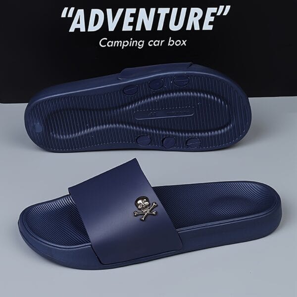 Men's Slip-On Sandals with Skull Buckle Design - Lightweight PVC Upper & EVA Sole, Anti-Slip Comfort for Beach, Casual, Indoor/Outdoor Use - All-Season Black Unisex Slippers