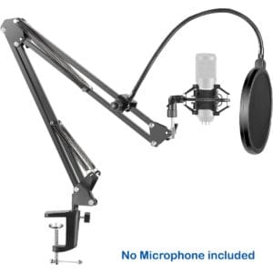 Adjustable Carbon Steel Microphone Stand Boom Arm, Shock Mount, Windscreen & Pop Filter Holder - Scissor Arm Desk Mount for Broadcasting, Gaming, Live Streaming, Audio Recording