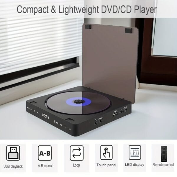 product-fancy-60cd0cda-5cb4-421f-a409-43355106a875 Compact Size, MEGICOT VCD/DVD Player with Touch Buttons, Remote & AV Ports - Connects to TV, Supports CD, DVD, USB Flash 1080P Video Playback, USB Powered, Compact Size