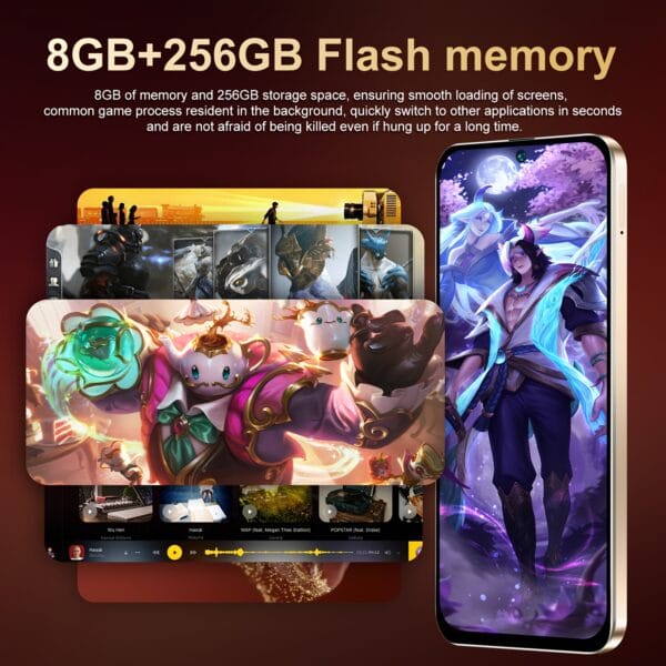 New Unlocked Dual SIM 5G Smartphone, 7.3-inch HD Screen, 8GB+256GB Storage, Android 13 System, 5800mAh Large Battery, Face Recognition Unlock, Premium Quality Appearance, Stylish and Novel Design