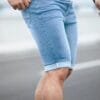 1pc Men'S Casual Loose Fit Denim Shorts - American Street Style, Knee-Length, Light Blue, Distressed Details, Perfect for Daily Wear, Casual Attire|Distressed Denim|Medium Elasticity