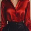 product-fancy-61f3d967-3523-44dc-acb7-77debf0858c2 Elegant Black Satin Long Sleeve Women'S Blouse - Smooth Fabric, Button-Up Front, Regular Fit for Casual or Formal Occasions | All-Season Fashion Design
