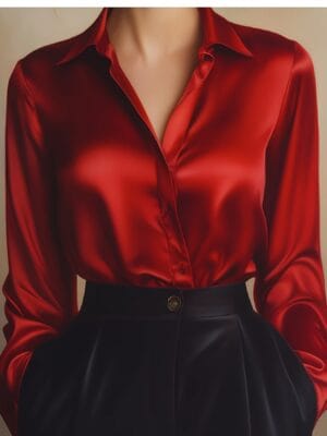 Elegant Black Satin Long Sleeve Women'S Blouse - Smooth Fabric, Button-Up Front, Regular Fit for Casual or Formal Occasions | All-Season Fashion Design