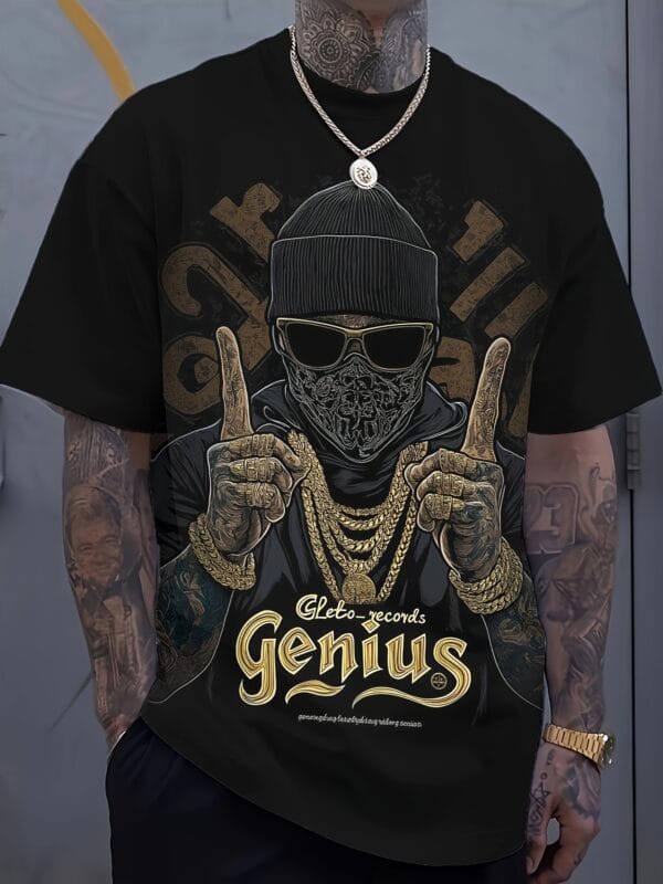 Digital Print Hip-Hop Style Genius Letter Pattern, Print T-Shirt, Short Sleeve Top to Express Personality