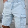 Men'S Summer Streetwear Denim Knee-Length Shorts with Multiple Pockets - Light Blue Washed, Soft Craftsmanship, Casual Style, Non-Stretch Fabric, Everyday Denim Shorts | Streetwear Style | Nonstretch Denim