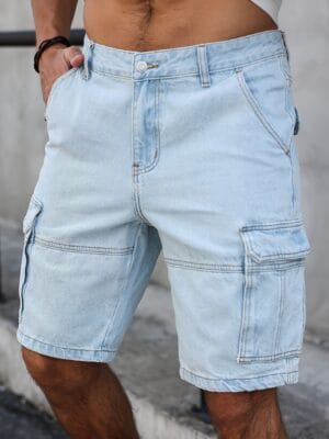 Men'S Summer Streetwear Denim Knee-Length Shorts with Multiple Pockets - Light Blue Washed, Soft Craftsmanship, Casual Style, Non-Stretch Fabric, Everyday Denim Shorts | Streetwear Style | Nonstretch Denim