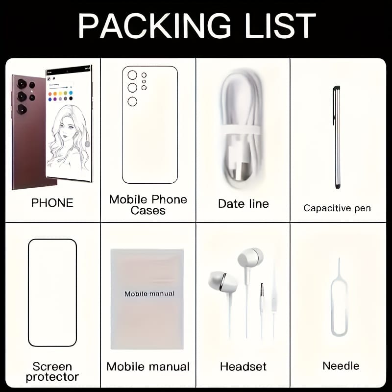 Globally unlocked 6GB+128GB smartphone with Android 12, 6.8-inch display, Dual SIM dual standby, built-in stylus, 5800mAh battery, 16MP+50MP camera, fast charging, lag-free gaming experience, facial recognition unlocking