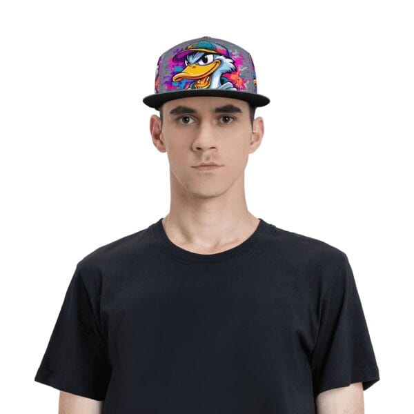 Unisex Adjustable Snapback Baseball Cap - Vibrant Graffiti Cartoon Duck Street Art Design, Lightweight 100% Polyester, Machine Washable, Flat Brim Trucker Hat for Men & Women, Perfect Gift for Father's Day, Mother's Day, Beach & Casual Wear