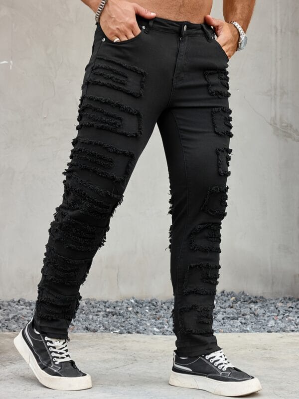 Men'S Skinny Faux Denim - Non-Stretch Slim Fit Pants with Pocket, All-Season Everyday & Formal Wear, Classic Black for Casual Formal Outfits - Adult Men'S Faux Denim, Versatile Clothing, Modern Faux Denim, Quality Stitching, Stylish Trousers, Urban Style, Formal Trousers, Durable Faux Denim, Young Adults