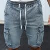 Men'S Casual Denim Shorts with Drawstring Waist, Multiple Pockets, and Button Closure - Light Blue, Regular Fit, Medium Stretch, Summer Casual Wear, Casual Summer Wear | Button Closure Shorts | Medium Stretch Fabric