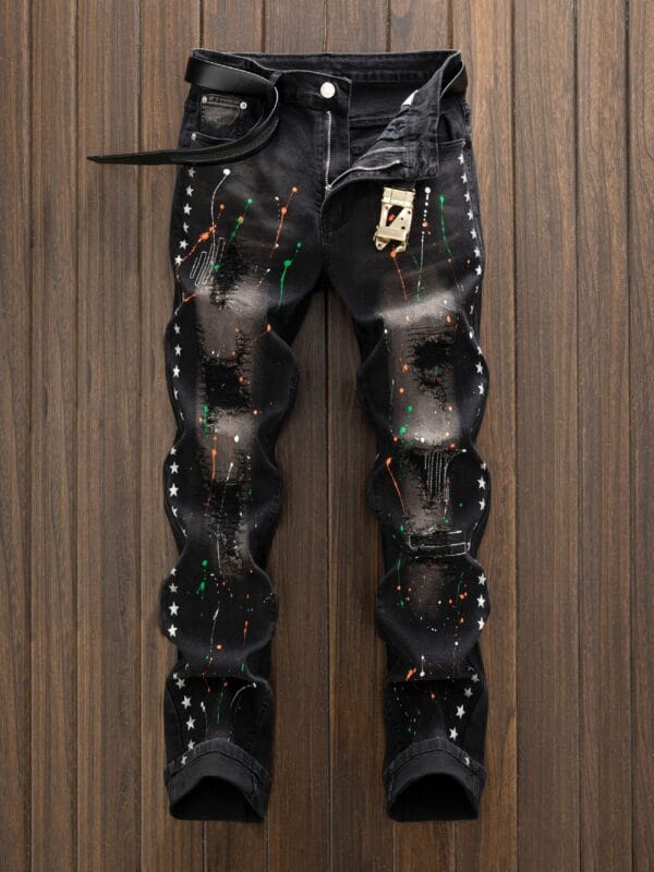 All Seasons Fashionable Street Fashionable Jeans, Men's Blend Casual Street Style Stretch Jeans Pants