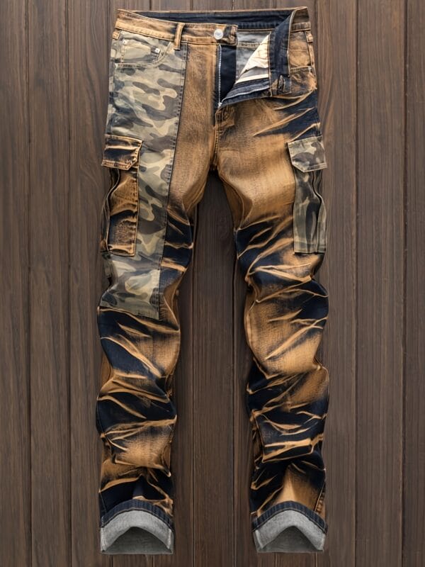 product-fancy-678f1449-116d-4a70-a688-e8339026b291 Men's Industrial workpants - Stretch Jeans-like fit with Utility Cargo Pants functionality, Multiple bindings for Secure Fit - All-Season Everyday & Professional Pants for Construction, Casual Outfits - Non-See-Through Fabric, Outdoor Activities, Geometric Pattern, Hand Washable, Construction Workers