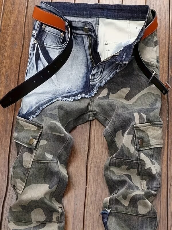 product-fancy-68a75161-315d-4c5d-9c55-3eb0d6aa7956 Camouflage Patchwork Cargo Stretch Jeans with Multiple Pockets