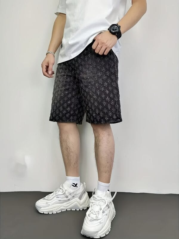 Men's Non-Stretch Jeans Shorts - Classic Five-Pocket Casual Pants, Loose Fit for Everyday & Formal Outfits - Spring/Fall Season Denim Shorts, Spring Fall Attire, Washed Texture Denim