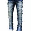 product-fancy-6a28a1d7-ce07-4493-bb91-f600eef23fe6 Men'S Slim-Fit Stretch Faux Denim Faux Denim with Embroidered Rips - Casual Light Blue Washed Faux Denim, Medium Stretch, Regular Length, All-Season Comfort Fit, Comfortable Clothing | Embroidered Faux Denim | Medium Stretch Fabric