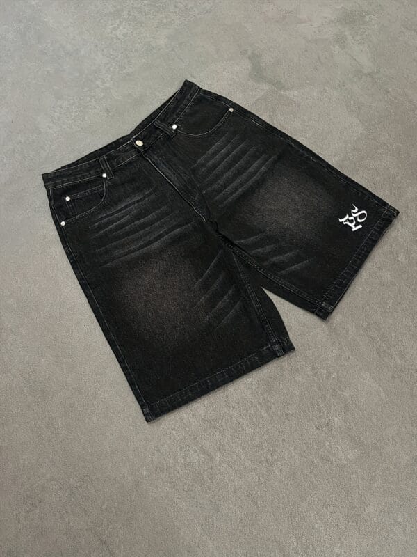 Pepe Studio Men's Vintage Streetwear Mid-Length Denim Shorts - Loose Fit Letter Print Casual Summer Shorts, Hand Wash Only