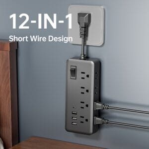 product-fancy-6ac9ebb6-a9d1-4dd9-88cc-67c00aa0deab 12-in-1 power outlet with 8 AC sockets, 3 USB and 1 Type-C interface, short circuit design, surge protection and lightning protection, master switch design, standard US plug, suitable for office, home, travel - Black/White optional