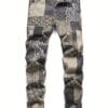 Stylish Patchwork Denim Jeans with Random Print Pattern