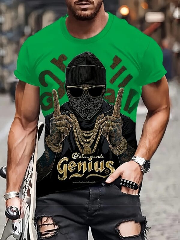 Digital Print Hip-Hop Style Genius Letter Pattern, Print T-Shirt, Short Sleeve Top to Express Personality
