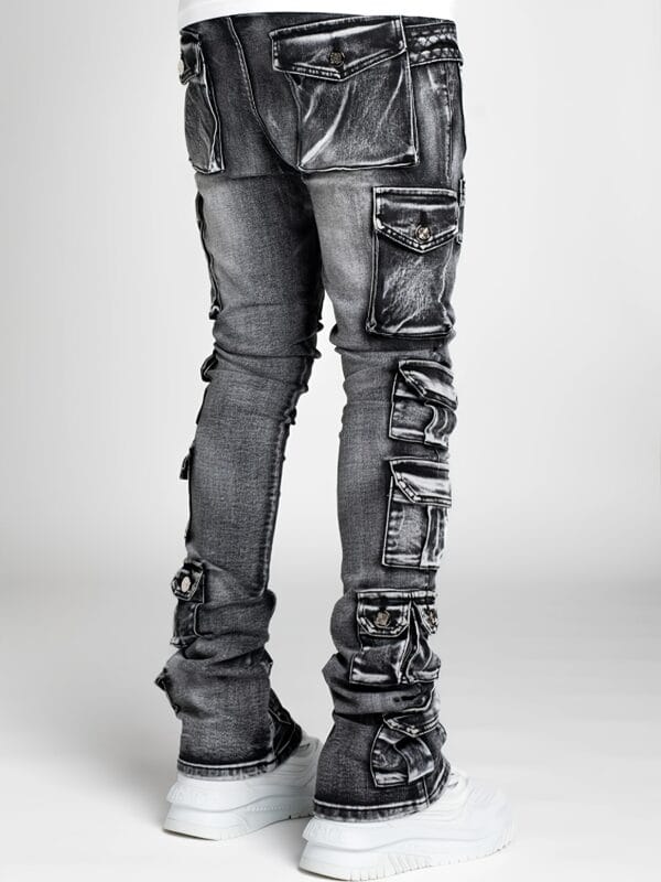 Men'S Slim-Fit Faux Denim - Stretchy Non-See-Through Pants with Multiple Utility Pockets, All-Season Skinny Leg Trousers for Everyday & Formal Wear - Durable Casual Pants for Men, Versatile Clothing, Distressed Look, Quality Stitching, Urban Style, Modern Fashion, Sturdy Construction, Young Adults