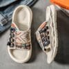 product-fancy-6c1f4a76-a770-48c1-8366-e91bacf72100 Men's Slip-On Sandals with Colorful Geometric Pattern - Soft EVA Sole, Breathable PU & Fabric Upper for Casual Outdoor Beach Wear - Lightweight Comfortable Round-Toe Design, Leisure Footwear | Vibrant Pattern Footwear | Durable Traction Sole