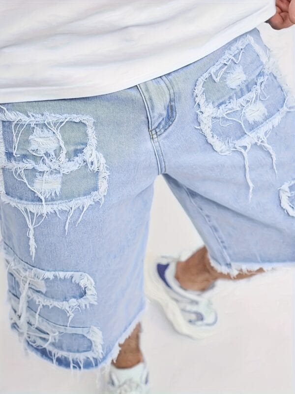 product-fancy-6ceac2fd-9f5a-445f-9e27-856d493f7ee5 Men's Vintage Distressed Jeans Shorts - Non-Stretch Denim Frayed hole Casual Pants, Machine Washable Everyday & Formal Outfits for Men