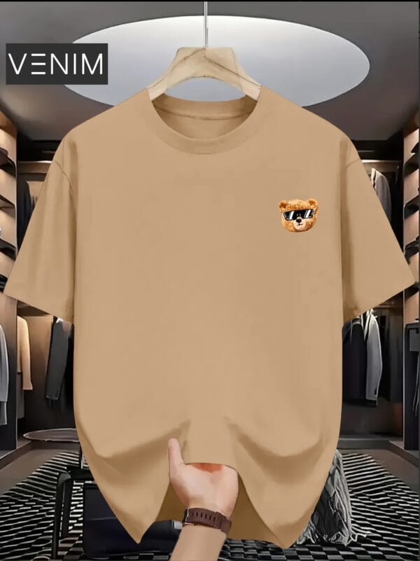 product-fancy-6d208482-81ab-45d5-a0f1-bfe8f999dbdd Men'S Trendy T-Shirt with Cute Bear Print, Casual Loose Short Sleeve Tee for Daily Wear, Outdoor Activities & Shopping Gatherings, Soft Polyester
