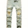 Men's Stylish Ripped Jeans - Casual Denim with Distressed Detail, Machine Washable, Non-Stretch Fabric, All-Season Wear