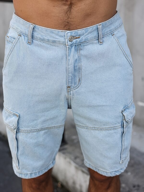 Men'S Summer Streetwear Denim Knee-Length Shorts with Multiple Pockets - Light Blue Washed, Soft Craftsmanship, Casual Style, Non-Stretch Fabric, Everyday Denim Shorts | Streetwear Style | Nonstretch Denim