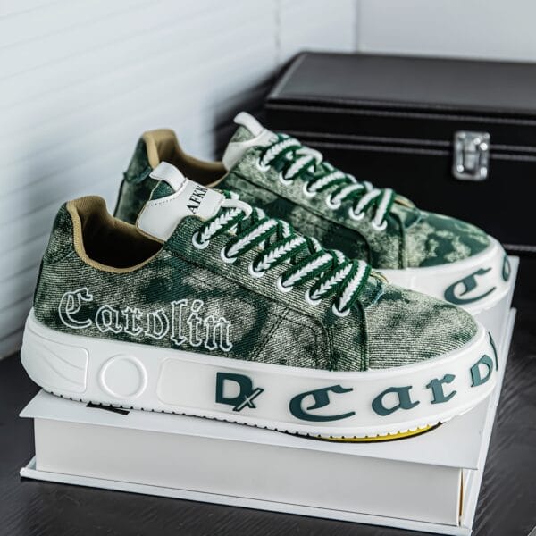 BJ888 Men'S Streetwear Skate Shoes - Low-Top Canvas Sneakers with Breathable Fabric Lining & Durable PVC Sole, Green Camo Design for Casual, Outdoor, Daily Wear, Skateboarding Shoes, Outdoor Footwear, Sporty Look, Fabric Lined Interior