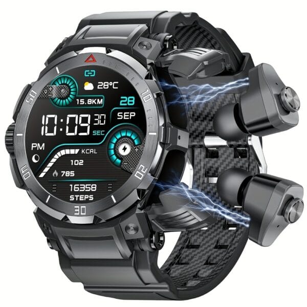 2024 New 3 in 1 Smart Watch with Earbuds, 1.46-inch HD Screen, Call Answering/Speaker, USB Charging, ABS Body, Synthetic Rubber Strap, Wireless, Rechargeable Lithium Battery-Polymer, for iOS & Android, Long Time Standby, Sports Fitness Tracker, IPX7, Call Answering Function, Wireless Calls, IPX8 Rating, Smart Watch for Android Phone