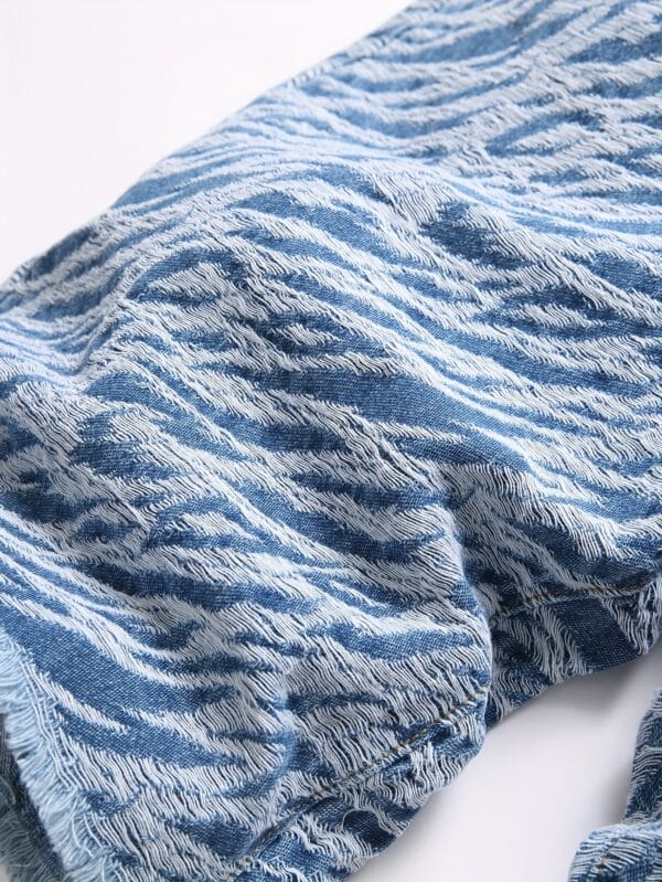 Men'S Light Wash Denim Shorts - Zebra Print Streetwear Style, Mid-Rise Casual Summer Shorts with Frayed Hem, Non-Stretch Fabric, Pockets for Casual Attire, Streetwear Shorts | Zebra Print Shorts | Frayed Hem Shorts