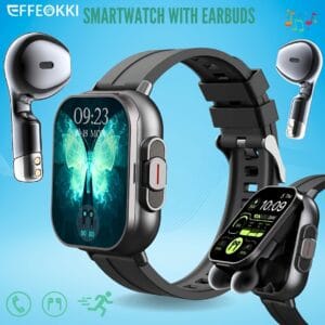 product-fancy-70f8cd6b-3e6b-40a1-aa60-6cdd9340594e EFFEOKKI 5.11cm Large Screen Music Smartwatch with Wireless Calls, Earbuds Integration, 5.08cm Display, Battery, Silicone Strap & Wireless 5.3 - Black, Smart Watch for Android Phones, Smart Watch for Android, Sleek Watch Design, Durable Watch Band