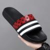 Men's Black Slides with Red & White Star Pattern - Non-Slip, Odor-Resistant Summer Slippers for Indoor & Outdoor Use, Comfortable EVA/PU Upper & Rubber Sole