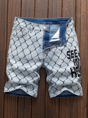 product-fancy-71c0984b-78e9-42ec-86b0-7f17a3e1335d Men'S Streetwear Vintage Washed Faux Denim Shorts - Non- Distressed Casual Pants with Zipper Closure, All-Season Everyday & Formal Outfits - Urban Fashion Bottoms for Men, Versatile Clothing, Distressed Look, Quality Stitching, Young Adults, Street Style, Retro Design, Durable Fabric, Young Adults Clothing