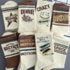 4/8 Pairs Retro Letter Print Casual Socks for Men & Women - Mid-Calf Athletic Socks with Bold Graphic Design, Breathable Polyester, Hand Wash/Dry Clean, Vintage Style for Casual Attire, Socks, Everyday Footwear, Stylish Lettering, Durable Socks, Comfortable Sock Material, Everyday Essentials, Sporty Look, Soft Sock Material, Unisex Socks, Casual Wearers