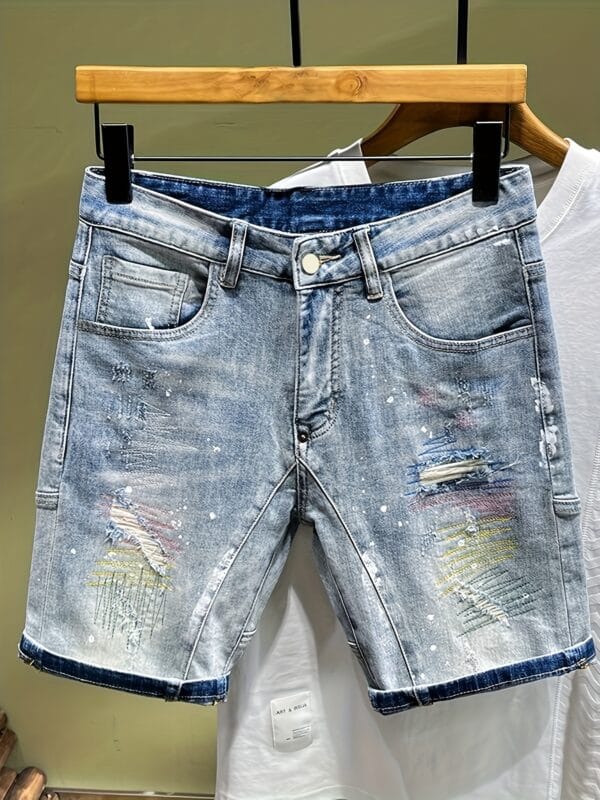 product-fancy-732b0608-e12b-4756-91e7-71eb43e39979 Men's Vintage Distressed Jeans Shorts - Non-Stretch Denim-like Casual Pants with Relaxed Fit, Machine Washable Everyday Streetwear for Concerts, Outings & Lounge - Men's Fashion Bottoms, Concert Outfit, Trendy Design, Durable Fabric, Young Adults