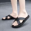 Men's 2025 All-Season Retro Cross-Strap Slide Sandals - Lightweight Non-Slip Durable PVC & EVA Cushioned Casual Indoor/Outdoor Slippers with Cross-Strap Design, Black, Everyday Footwear | Minimalist Shoe Design | Antislip Sole, Indoor Slippers