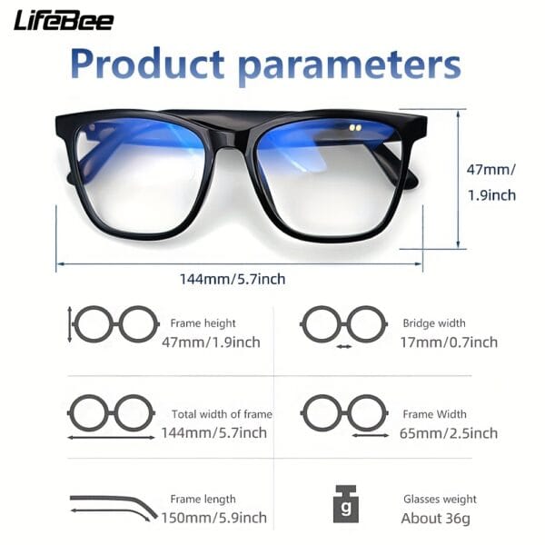 LIFEBEE New Unisex Smart Wireless Glasses, Multifunctional Glasses, Wireless Calls, Music Playback, Outdoor Sports Headphones, Long Battery Life