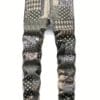 Stylish Patchwork Denim Jeans with Random Print Pattern