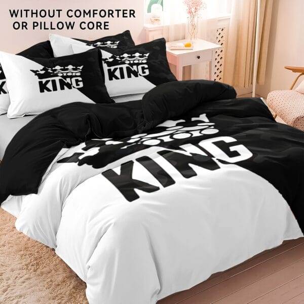 3pcs Soft & Breathable Polyester Duvet Cover Set - King & Crown Print, Includes 1 Duvet Cover and 2 Pillowcases, Perfect for Bedroom & Guest Room, Machine Washable