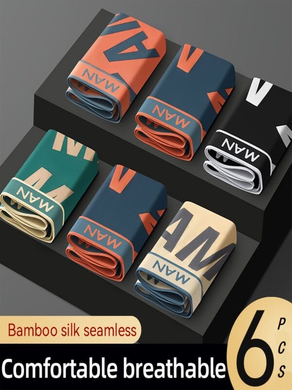 6pcs Ice Slippy Fiber Fabric Lightweight Men's Premium Printed Letter Boxer Briefs