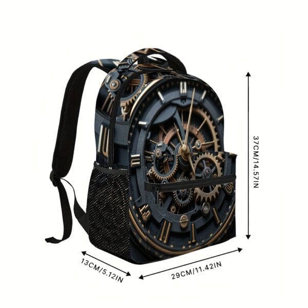 1pc Steampunk Clock Backpack - Adjustable Shoulder Straps, 2D Flat Printing, Mechanical Design, Perfect for Teens & Adults, Casual Outing Gear, Everyday Backpack | Vintage Backpack | Durable Backpack