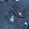 Men'S Distressed Denim Shirt - Blue Washed Jean Look, Casual Street Style, Non-Stretch Fabric, Regular Fit for Spring/Fall